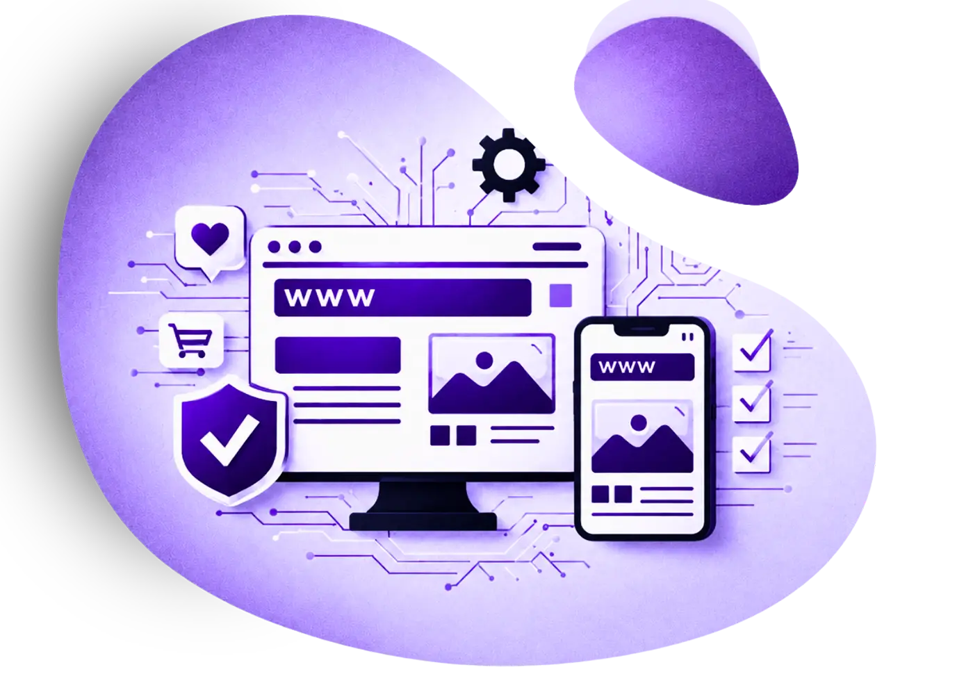 Ilustração do serviço de criação de sites, landing pages e lojas virtuais da PageUp 360