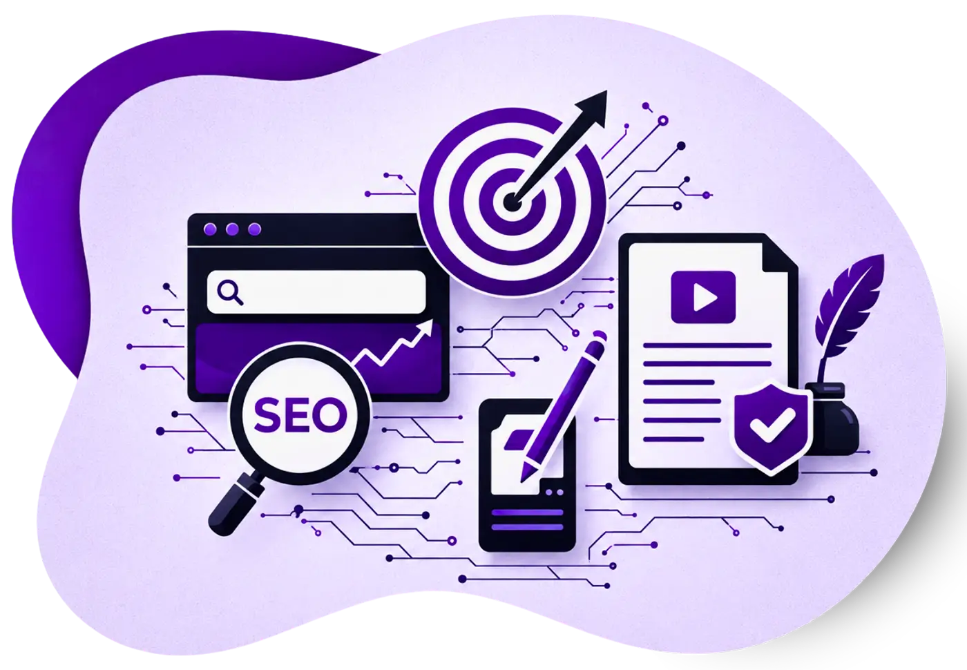 Ilustração do serviço de SEO e otimização de sites da PageUp 360